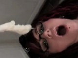 Teen slutty redhead pisses and drinks urine