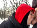 Slutty brunette gets fucked outdoor in cold Russian winter l
