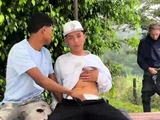 Handsome gay dude strips and masturbates outdoors