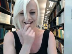Hot blonde college babe strips in public library